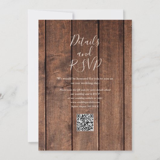 Rustic Wood Fall Floral QR Code Wedding 招待状 (裏面)