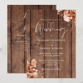 Rustic Wood Fall Floral QR Code Wedding 招待状 (正面/裏面)