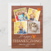 Rustic Wood Fall Leaves thanksgiving family photo シーズンカード (正面)