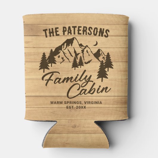 Rustic Wood Family Cabin Name Year 缶クーラー (裏面)