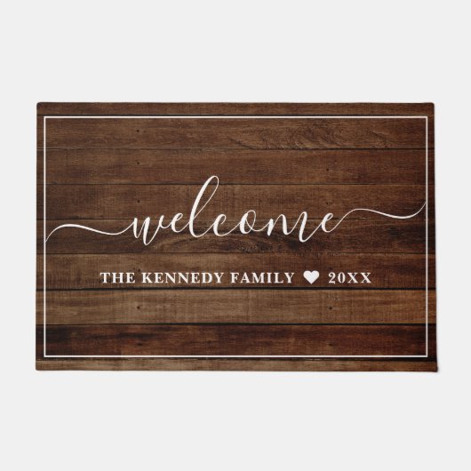 Rustic Wood Family Name Personalized  Welcome ドアマット (正面)