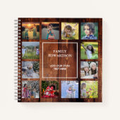 Rustic wood family photo collage monogram name ノートブック (正面)