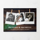 Rustic Wood Fern Greenery String Lights 結婚式 三つ折り招待状 (カバー)
