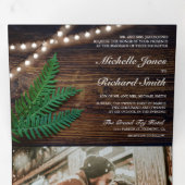 Rustic Wood Fern Greenery String Lights 結婚式 三つ折り招待状 (内部最初)