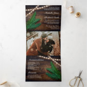 Rustic Wood Fern Greenery String Lights 結婚式 三つ折り招待状 (内部)