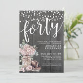 Rustic Wood Floral 40th Birthday 招待状 (スタンド正面)