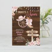 Rustic Wood Floral Boots and Bows Baby Shower 招待状 (スタンド正面)
