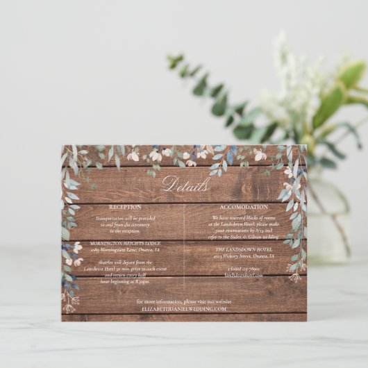 Rustic Wood Floral Cascade Wedding Details Card 招待状 (スタンド正面)