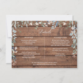 Rustic Wood Floral Cascade Wedding Details Card 招待状