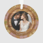 Rustic Wood Floral Couples First Christmas married オーナメント (裏面)