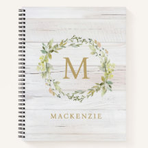 Rustic Wood Floral Watercolor Monogram