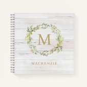 Rustic Wood Floral Watercolor Monogram ノートブック (正面)