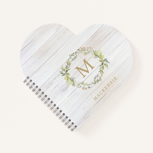 Rustic Wood Floral Watercolor Monogram ノートブック (正面)
