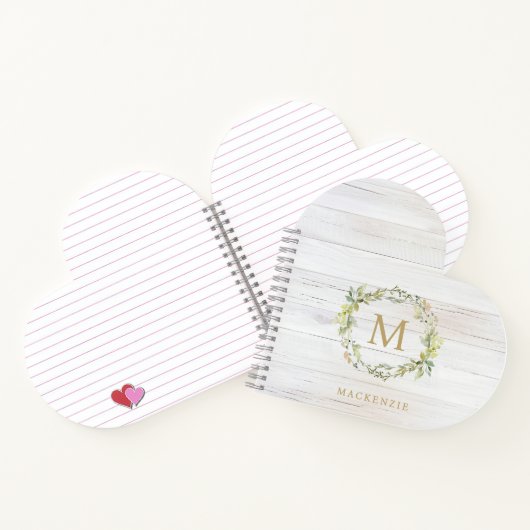 Rustic Wood Floral Watercolor Monogram ノートブック (内部)