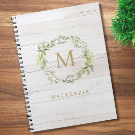 Rustic Wood Floral Watercolor Monogram ノートブック