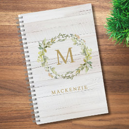 Rustic Wood Floral Watercolor Monogram ノートブック