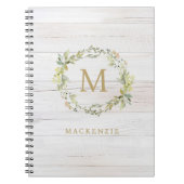 Rustic Wood Floral Watercolor Monogram ノートブック (正面)