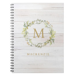 Rustic Wood Floral Watercolor Monogram ノートブック