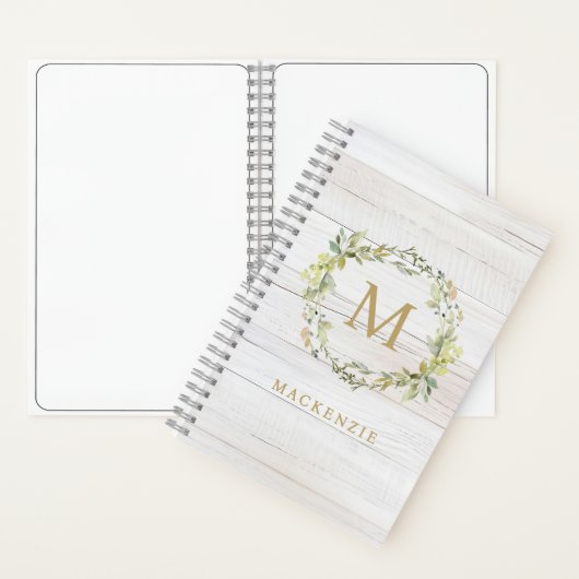 Rustic Wood Floral Watercolor Monogram ノートブック (内側)