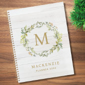 Rustic Wood Floral Watercolor Monogram プランナー手帳