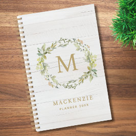 Rustic Wood Floral Watercolor Monogram プランナー手帳