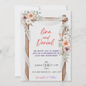 Rustic Wood & Floral Wedding Invitation - Boho Bot 招待状 (正面)