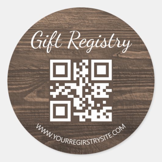 rustic wood gift registry qr code baby shower ラウンドシール (正面)