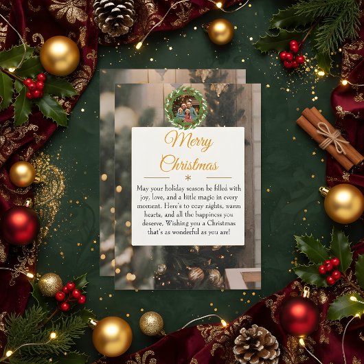 Rustic Wood & Gold Family Christmas Card 2026  セーブザデート