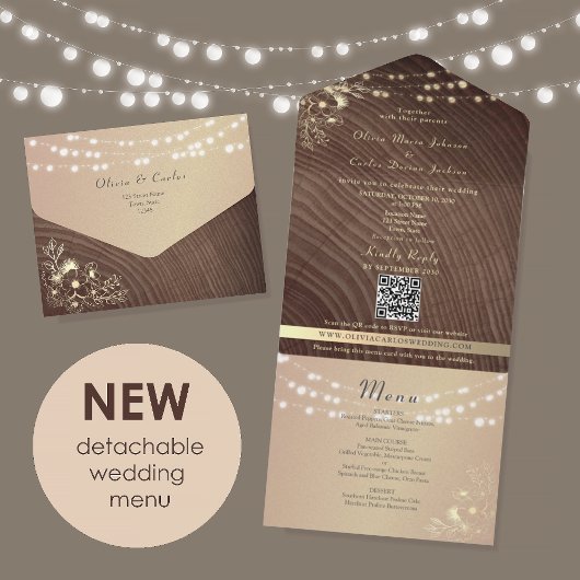 Rustic Wood Gold Floral Wedding オールインワン招待状