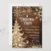 Rustic Wood Gold Glitter Corporate Christmas Party 招待状 (正面)