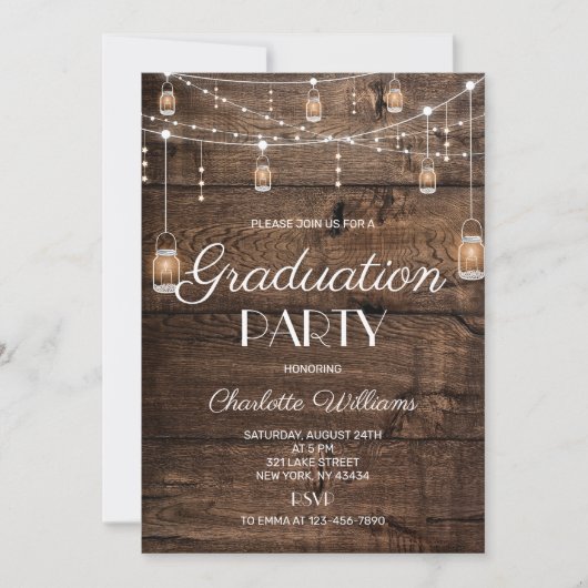 Rustic Wood Graduation Party 招待状 (正面)