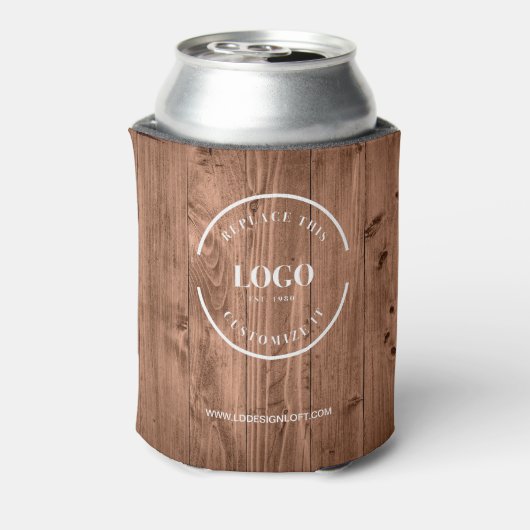 Rustic Wood Grain Custom Logo Personalize 缶クーラー (缶裏面)