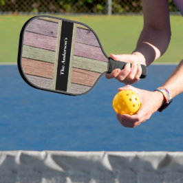 Rustic Wood Grain Customizable Family Name  ピックルボールラケット