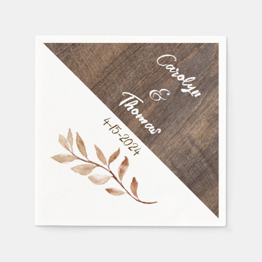 Rustic Wood Grain Farmhouse Floral Wedding スタンダードカクテルナプキン (正面)