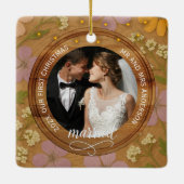 Rustic Wood Grain Floral  First Christmas married セラミックオーナメント (裏面)