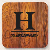 Rustic Wood Grain Monogram Custom Family Name コースター (正面)