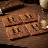 Rustic Wood Grain Monogram Custom Family Name コースター