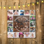 Rustic Wood Grandma's Kitchen 16 Photo Collage  スクエア壁時計<br><div class="desc">Rustic wood and photo collage wall clock with grandma's kitchen and seasoned with love typography.</div>