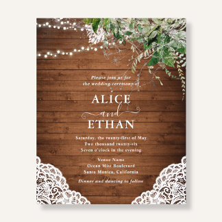 Rustic Wood Greenery QR Code Wedding Cheap チラシ