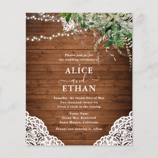 Rustic Wood Greenery QR Code Wedding Cheap チラシ (正面)