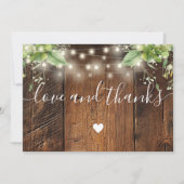Rustic Wood Greenery String Lights Wedding Photo サンキューカード (正面)