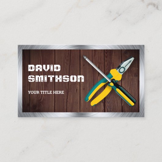 Rustic Wood Handyman Repair Tools Electrician 名刺 (正面)