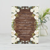 Rustic Wood Ivory White Floral Elegant Wedding  招待状 (スタンド正面)