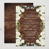 Rustic Wood Ivory White Floral Elegant Wedding  招待状 (正面/裏面)