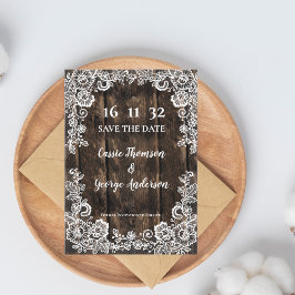 Rustic Wood Lace Country Wedding Save the Date