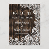 Rustic Wood Lace Floral Wedding Save the Date ポストカード (正面)