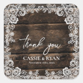 Rustic Wood Lace Floral Wedding Thank You スクエアシール (正面)