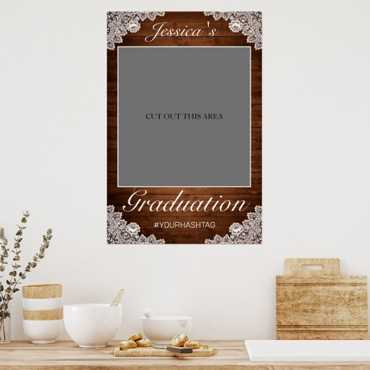 Rustic Wood & Lace Graduation Photo Prop Frame  ポスター (キッチン)