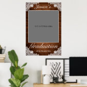 Rustic Wood & Lace Graduation Photo Prop Frame ポスター (ホームオフィス)