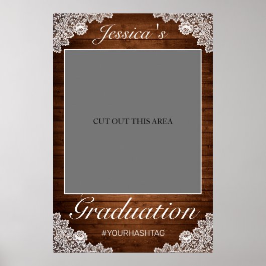 Rustic Wood & Lace Graduation Photo Prop Frame ポスター (正面)